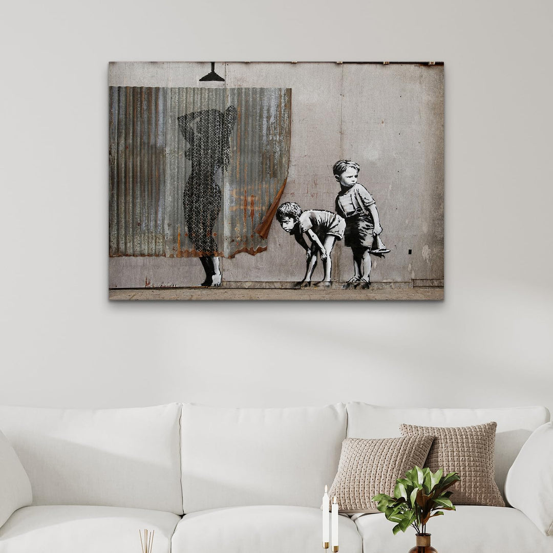 Giallobus - Gemälde - Banksy - - Standardleinwand - 140x100-10 - Frauendusche - Bereit zum Aufhängen