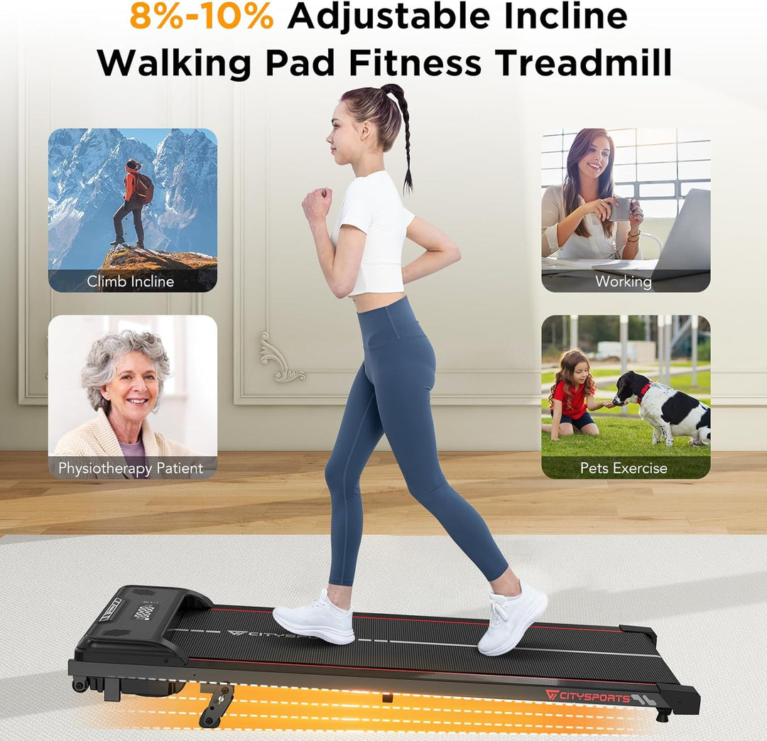 CITYSPORTS Laufband mit Steigung 10%, Elektrisches Walking Pad für Zuhause &amp; Büro, 1–6 km/h, 440 W l