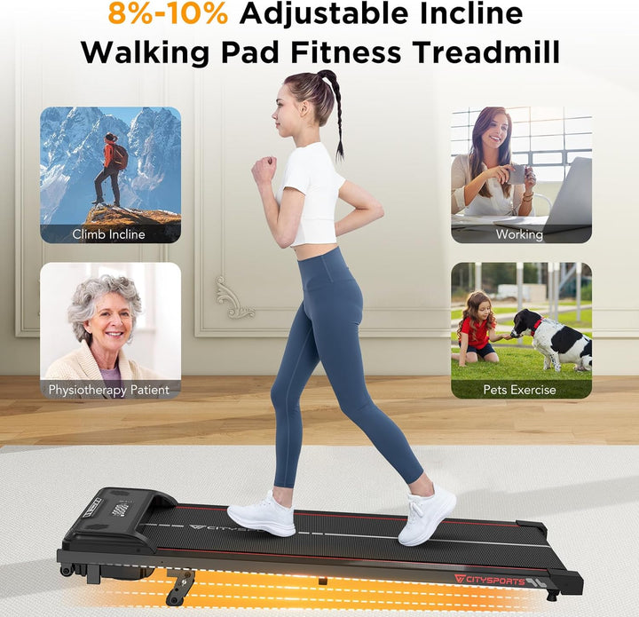CITYSPORTS Laufband mit Steigung 10%, Elektrisches Walking Pad für Zuhause &amp; Büro, 1–6 km/h, 440 W l