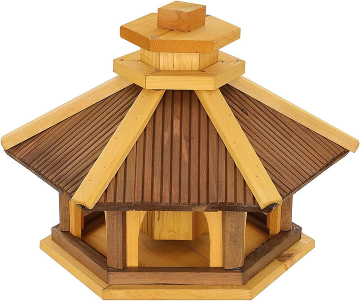 Vogel Futter Haus Futterstelle Sechseck aus Holz Vogelhaus,Vogelfutterhaus zum Stellen für den Garte