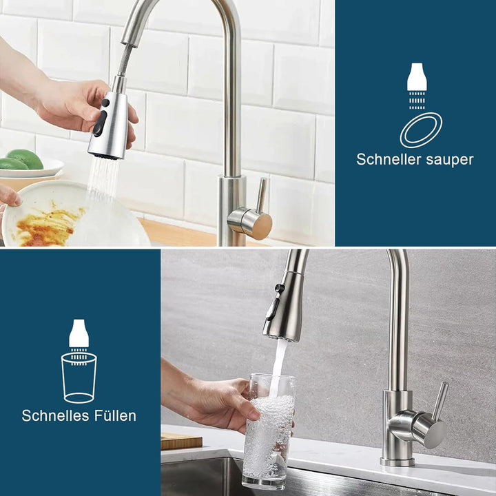 SURFOU Wasserhahn Küche Ausziehbar Schlauch, Küchenarmatur mit Brause Hochdruck, Spültischarmatur Wa