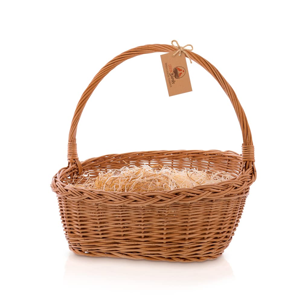 Lovinbirds Geschenkkorb Präsentkorb mit Gratis Holzwolle Henkel leer Weide Gross 40 cm unsere Grösse