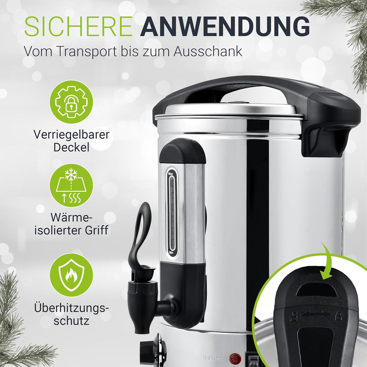 Juskys Glühweinkocher Teramo 7 Liter 1500W mit Zapfhahn, Thermostat & Überhitzungsschutz, 30-110°C,