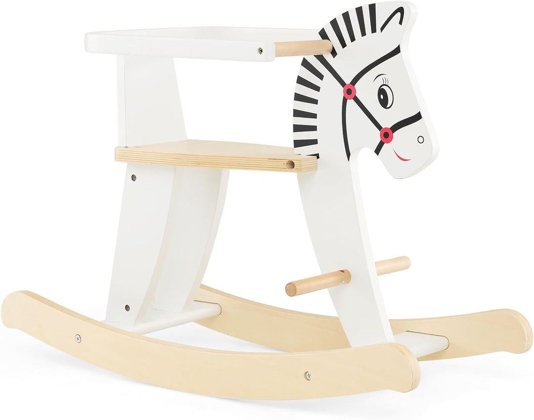 COSTWAY 2 in 1 Zebra Schaukelpferd, Schaukeltier aus Holz mit abnehmbaren Zäunen & Rückenlehne, Scha