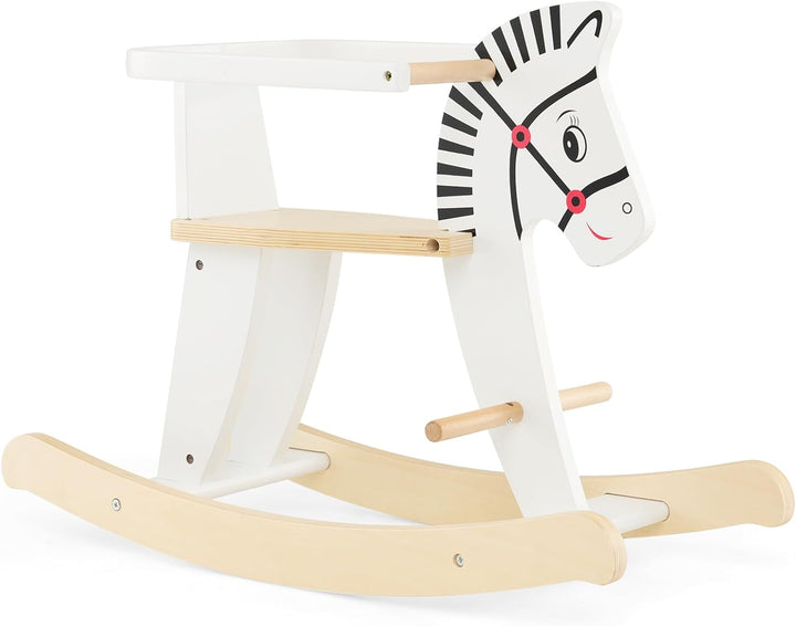 COSTWAY 2 in 1 Zebra Schaukelpferd, Schaukeltier aus Holz mit abnehmbaren Zäunen & Rückenlehne, Scha