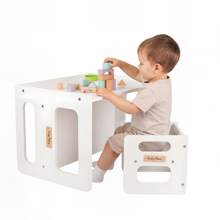 KiddyMoon Kindertisch Mit Stuhl Für Kinder Runde Tresor Kanten Kinderzimmer Möbel, Weiss Kindertisch