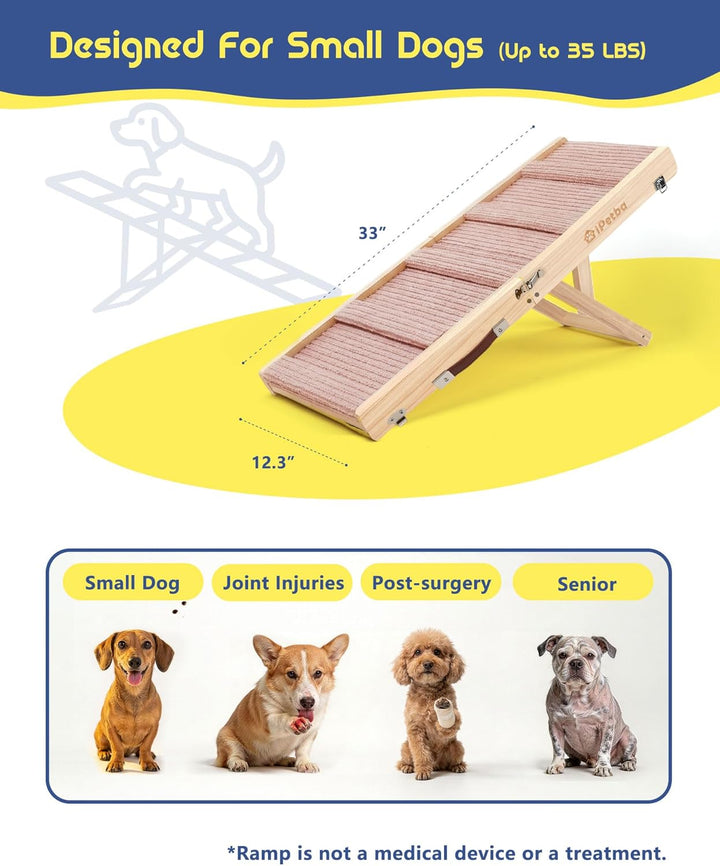 Hunderampe für Sofa und niedrige Möbel, rosa, für kleine Hunde bis 16 kg, höhenverstellbar, klappbar