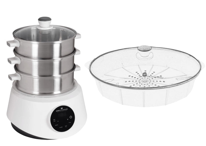 KFS-3000 Dampfgarer, Hot Pot, Fondue mit Touch Display, 3 Dampfkörbe aus Edelstahl, 4 Programme, Tim