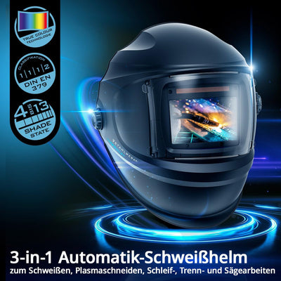 STAHLWERK Automatik-Schweisshelm BULLET 3-in-1 Schweisserhelm | Schweissschild | Schweissmaske mit T