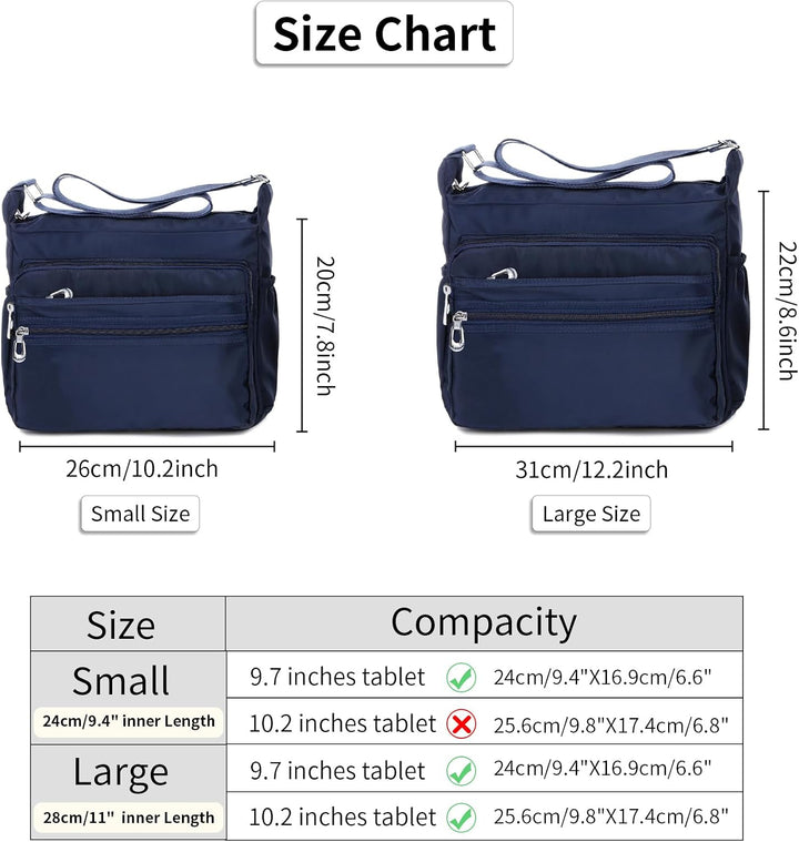 NOTAG Umhängetasche Damen, Grosse Kapazität Wasserdicht Nylon Crossbody Bag Damen Leichte Multi-Tasc