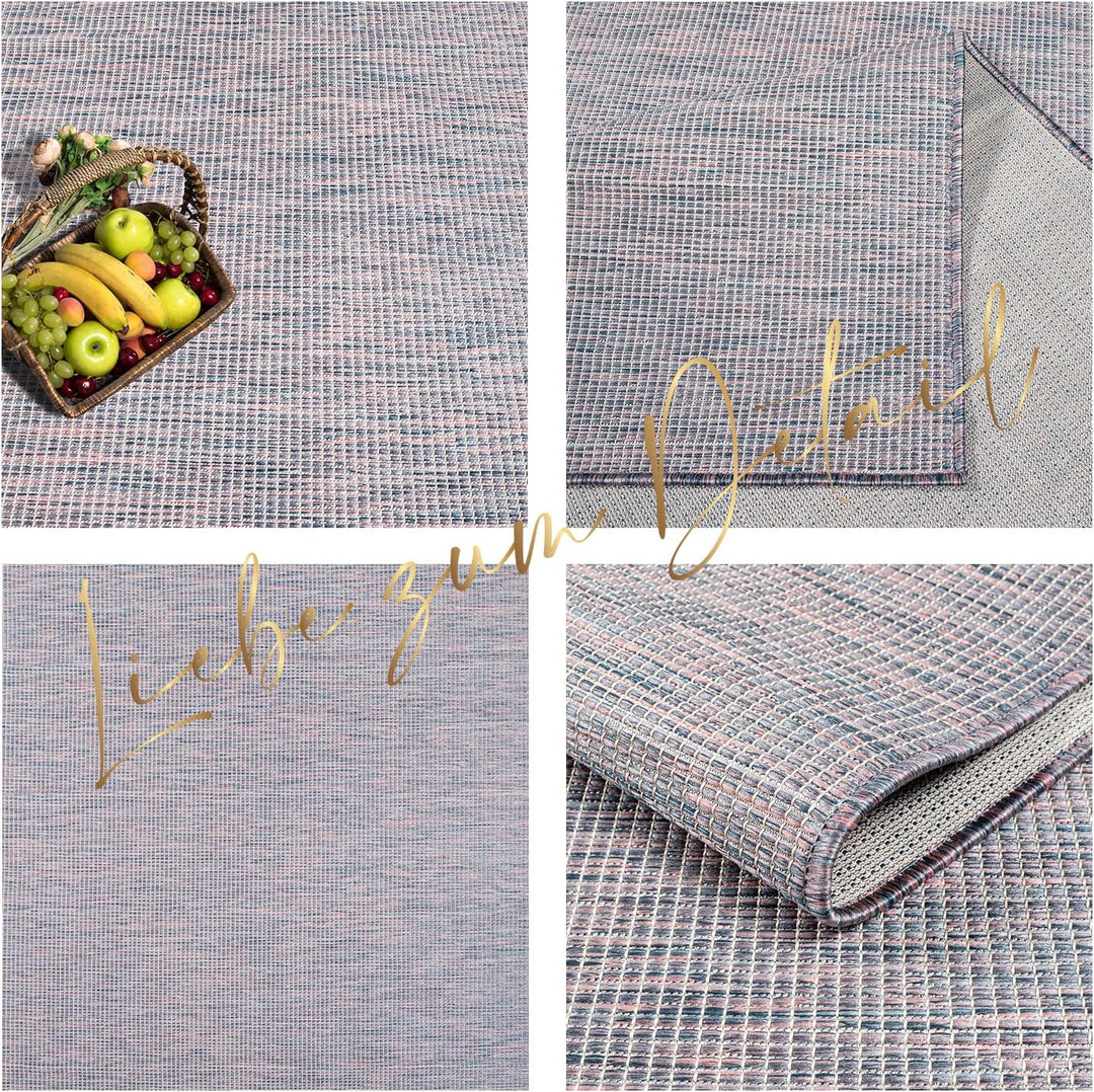 payé Outdoor Teppich Wetterfest - Blau-Pink - 240x340cm - Küche Badezimmer Balkon Garten Terrassente