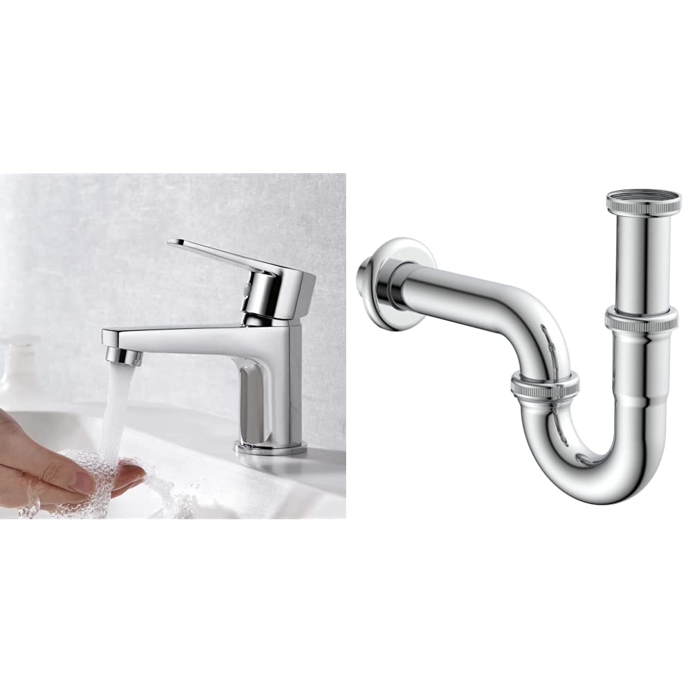 Ibergrif M11057 Wasserhahn Bad-Mischbatterie, Silber & KIRCHHOFF 98801110 Röhrensiphon Siphon, Abflu