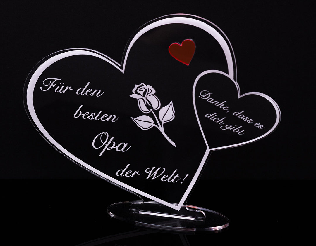Acryl Schild in Herz Form Für den besten Opa der Welt die perfekte Geschenkidee, mit Lasergravur, Ge