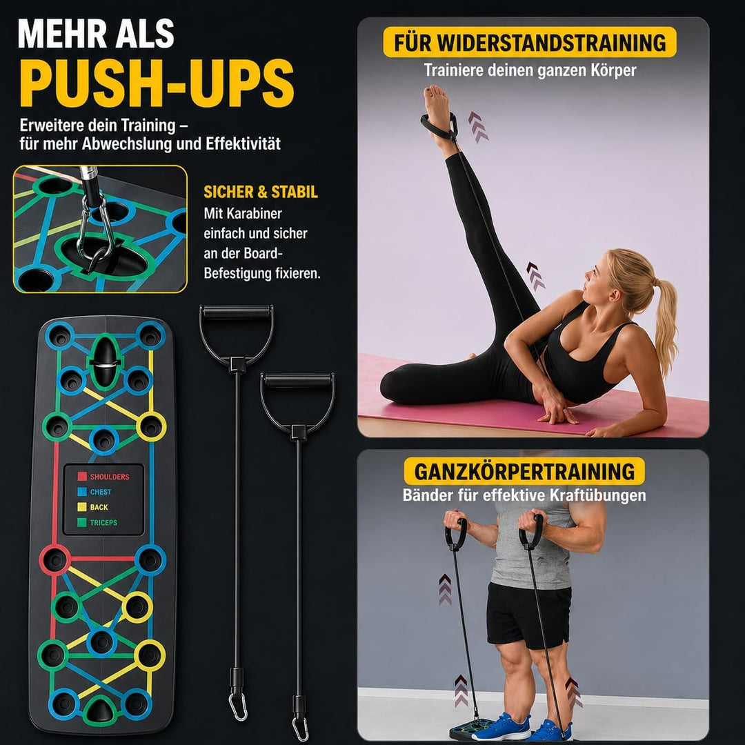 FUNFLEX Liegestützbrett 17-in-1 Push-Up Board – Faltbares Trainingsboard mit Griffen & Widerstandsbä