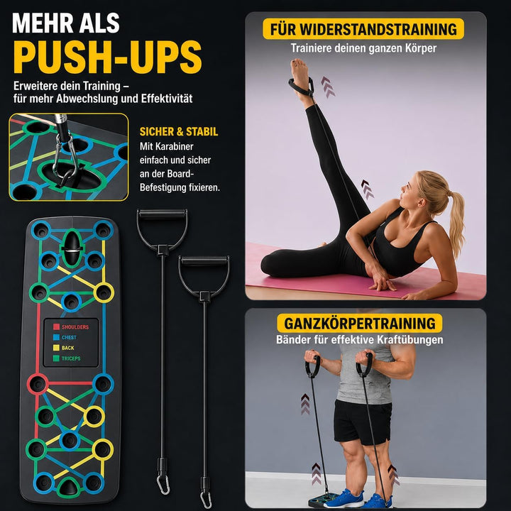 FUNFLEX Liegestützbrett 17-in-1 Push-Up Board – Faltbares Trainingsboard mit Griffen & Widerstandsbä