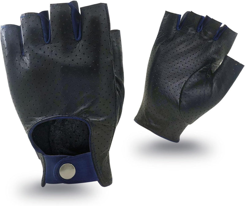 ZLUXURQ Herren-Lederhandschuhe Vollmaschige Fingerlose Halbfinger-Fahrhandschuhe Small-8.5" Schwarz