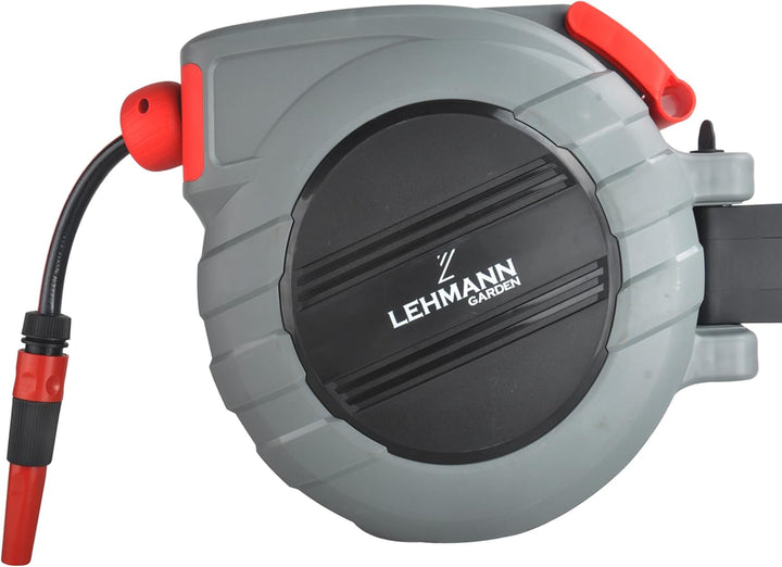 LEHMANN Wand-Schlauchbox 20 m + 2 m, Schlauchtrommel für Flexible Gartenbewässerung, Automatischer S