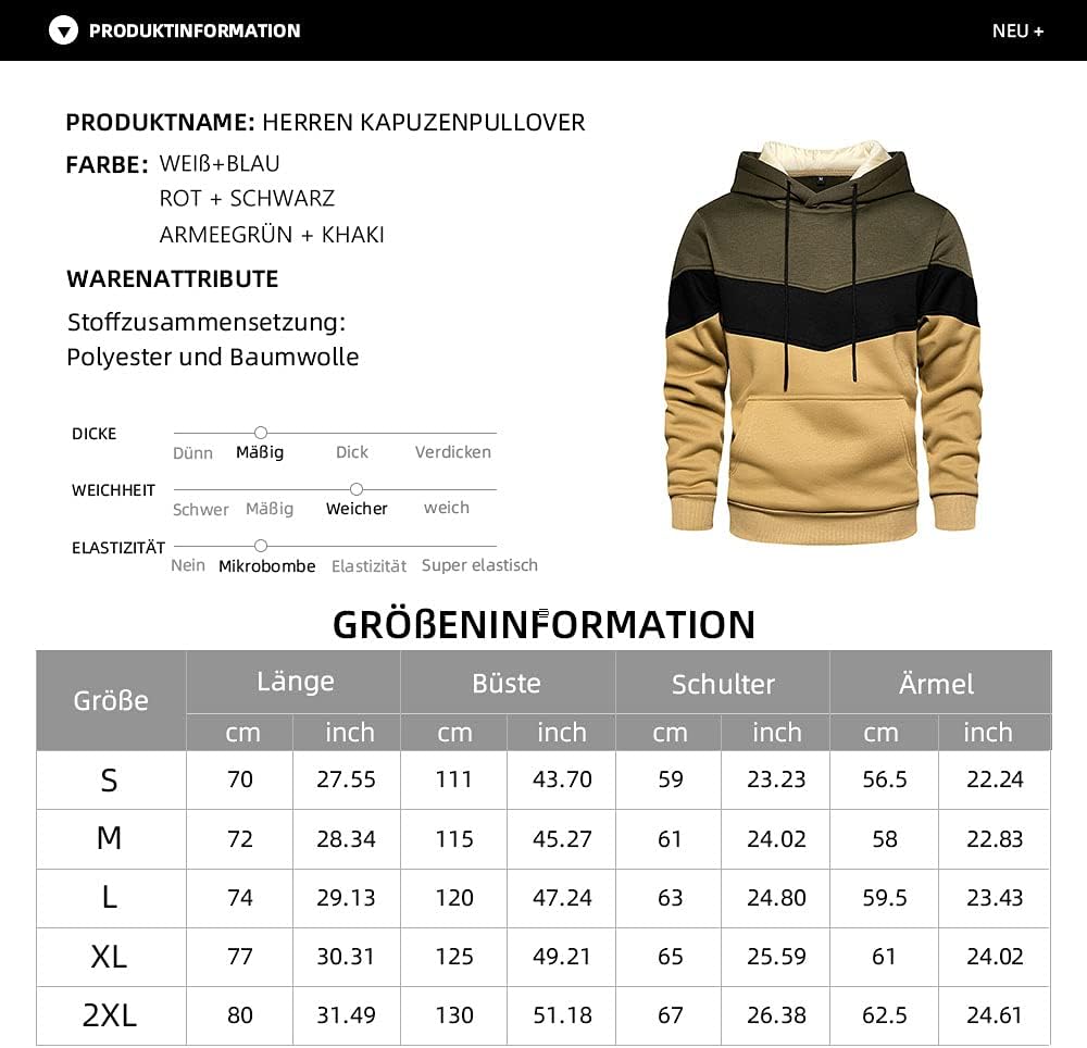MANLUODANNI Herren Kapuzenpullover Raglan Men's Hoodie Pullover mit Kapuze Casual Sweatshirt Classic