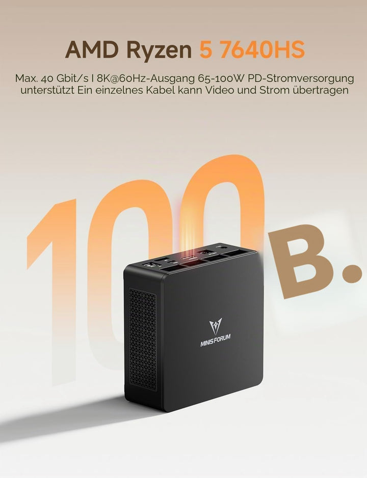 MINIS FORUM UM760 Slim Mini-PC, AMD Ryzen 5 7640HS Prozessor (6 Kerne / 12 Threads, bis zu 5,0 GHz),