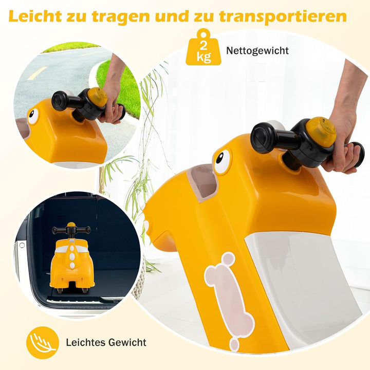 DREAMADE Rutschauto, Dinosaurier Rutschfahrzeug mit Hupe, Musik, Lichtern, Stauraum unter dem Sitz &