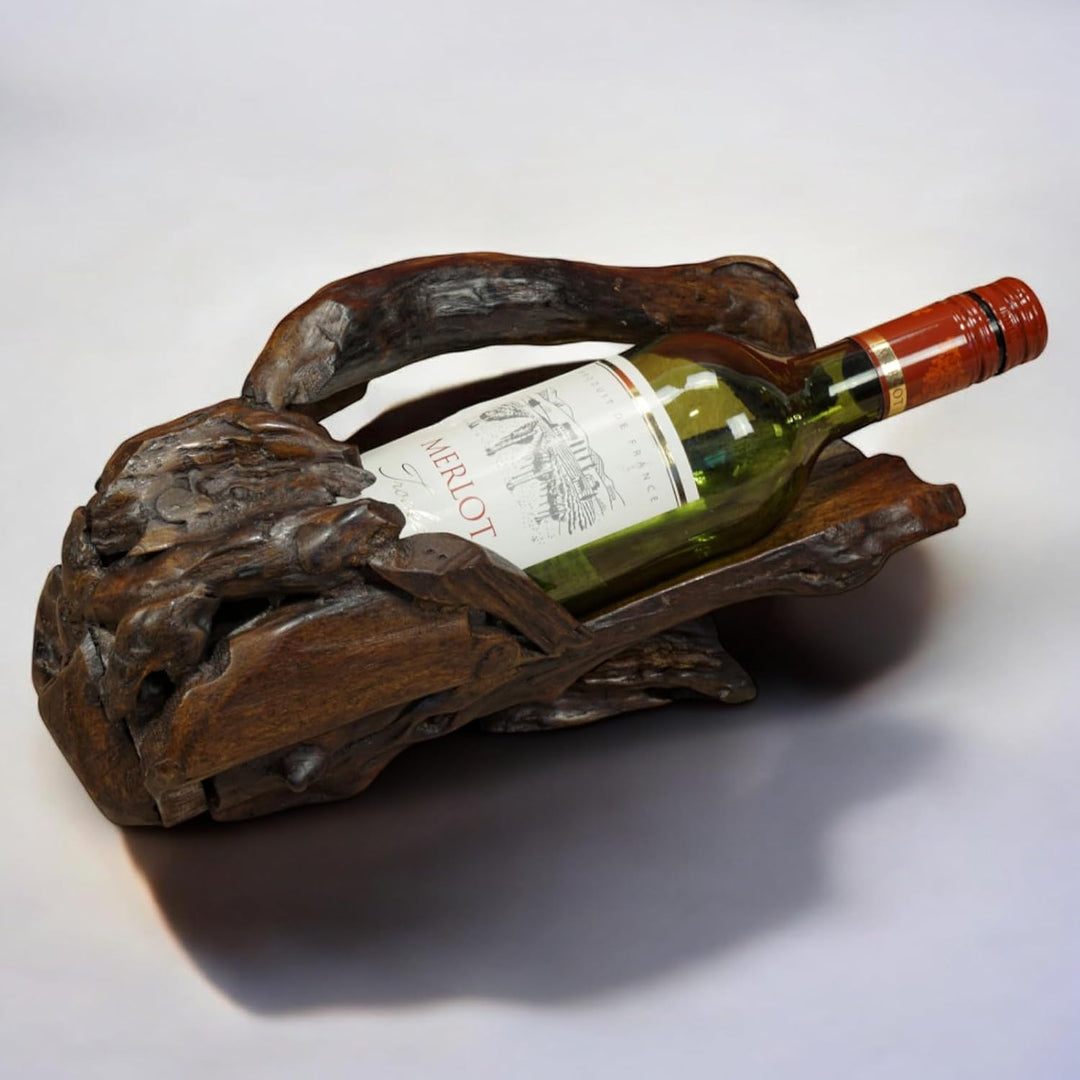 Kinaree Flaschenständer aus massivem Teak Wurzelholz - 30cm edler Flaschenhalter, 1 Flasche