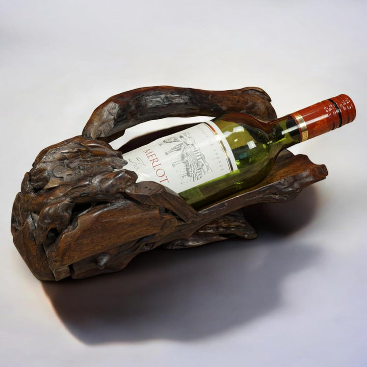 Kinaree Flaschenständer aus massivem Teak Wurzelholz - 30cm edler Flaschenhalter, 1 Flasche