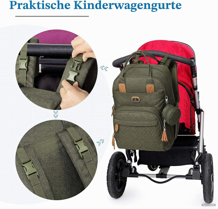 Wickeltasche Rucksack - Dikaslon Grosser Wickelrucksack mit Multifunktions-Babytaschen, Armeegrün