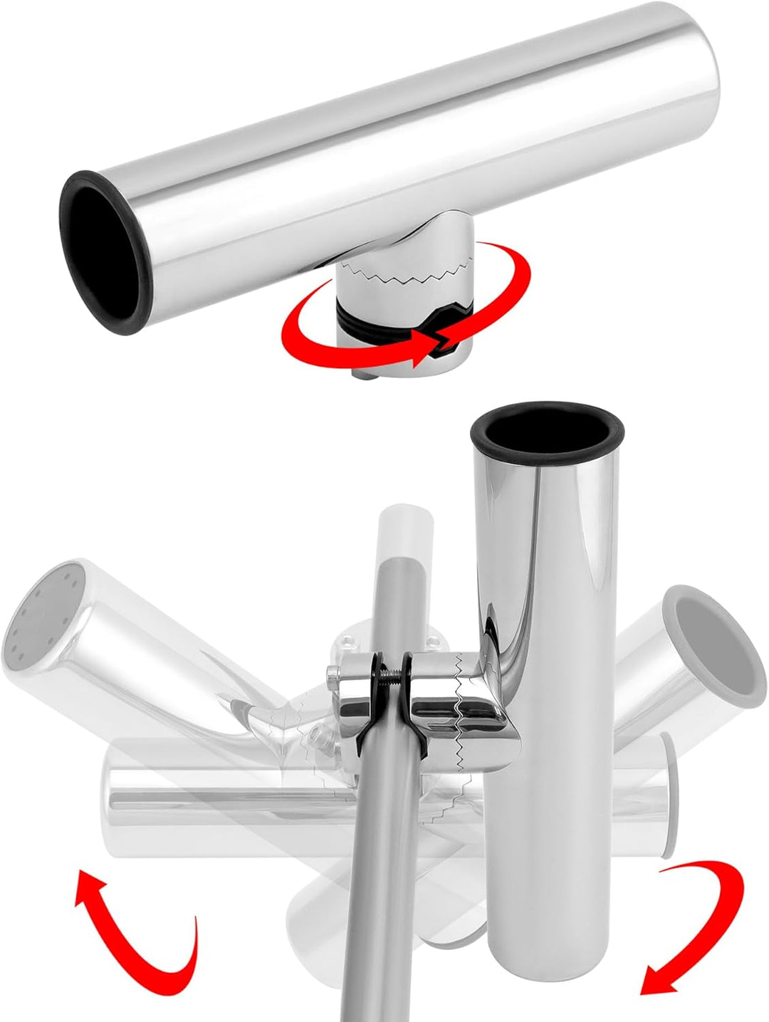 QWORK® 2 Stück Angelrutenhalter 360° Drehbar - Edelstahl 304 - Klemmung auf 19~25 mm Schienen - für