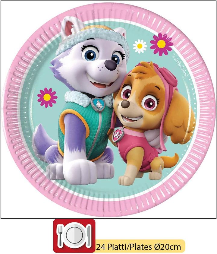 Ciao AZ018 Paw Patrol Skye & Everest People (112 pcs Ø23cm, Plates Ø20cm, Cups, 40 Napkins) Party Ta