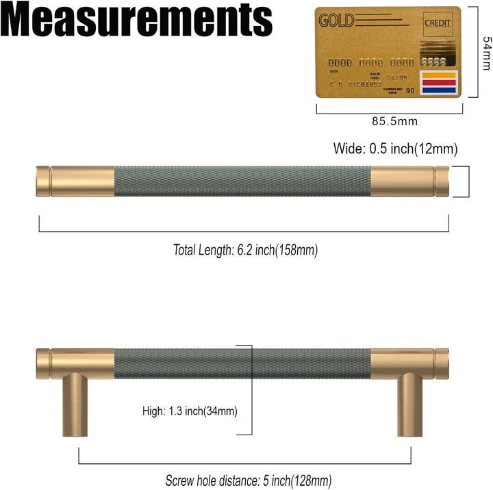Amerdeco 10 Stück Gerändelte Schrankgriffe Goldgrau Griffe Möbel Möbelgriffe 128mm Lochabstand Türgr