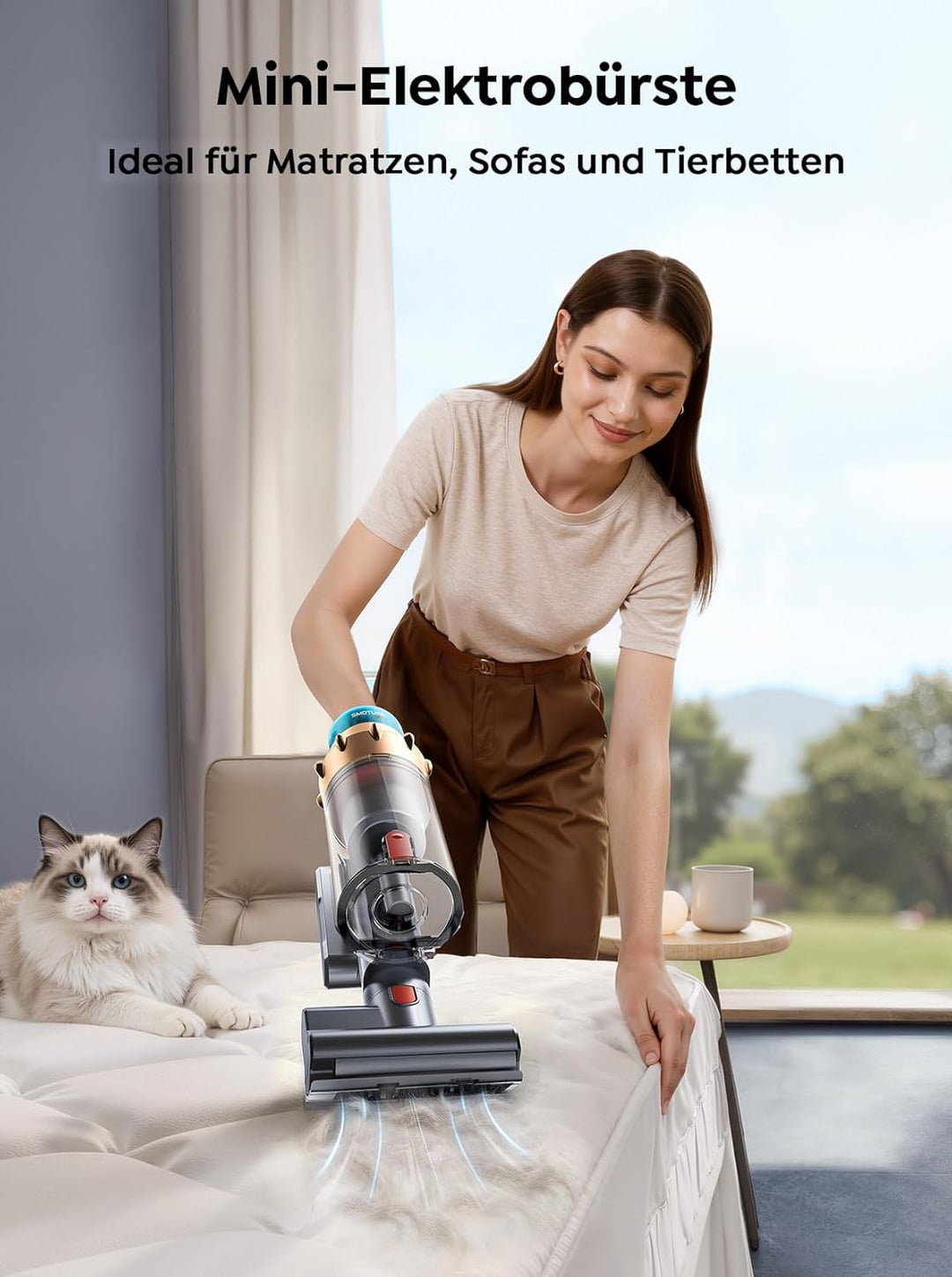 SMOTURE Akku Staubsauger VAC01, 600W 50.000 Pa 65 Min Laufzeit, für Tierhaare/Teppiche/Hartböden/Aut