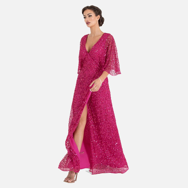 Maya Deluxe Damen Womens Maxi Dress Ladies Sequin Embellished Wrap A-line Dress for Wedding Guest Br