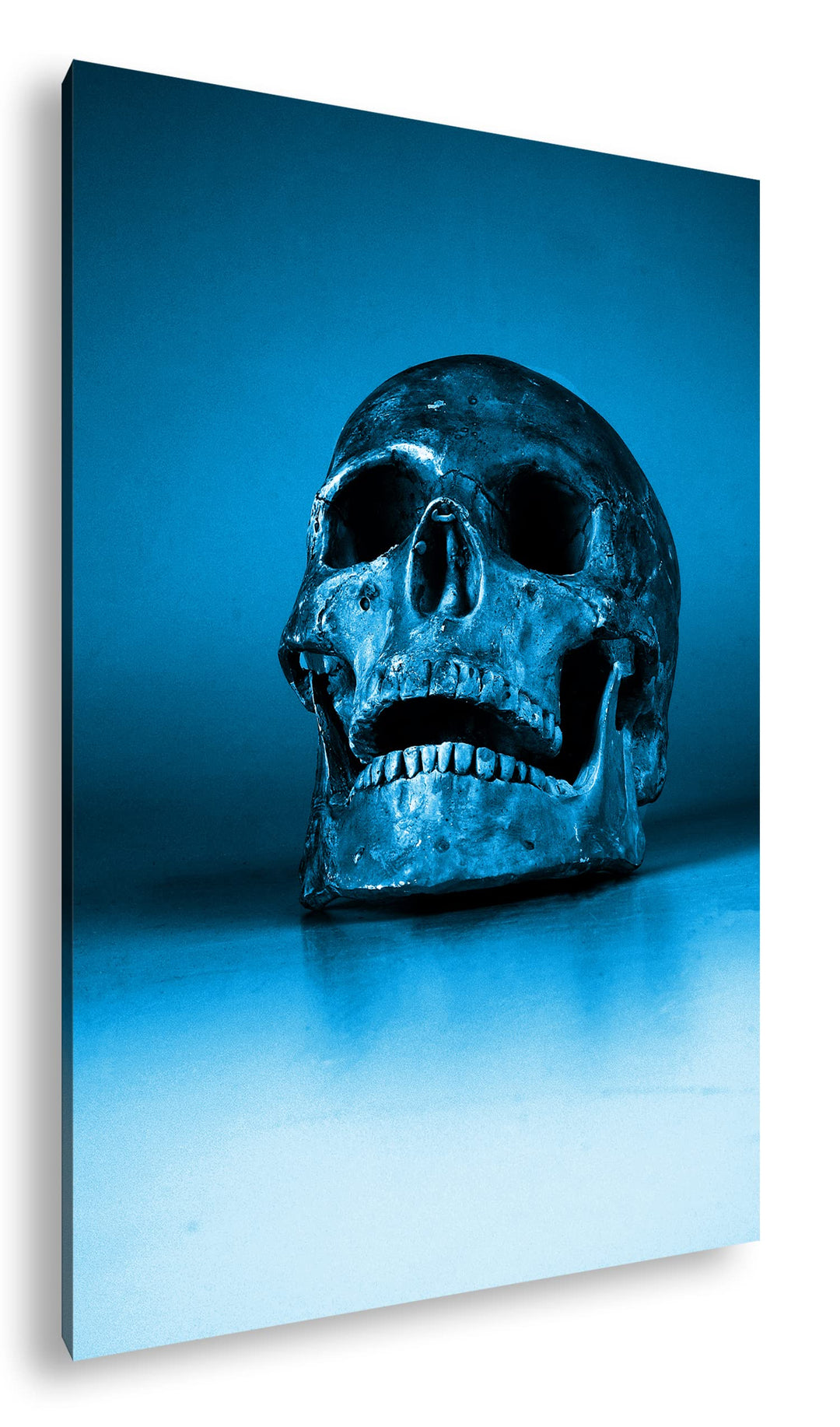 deyoli goldener Schädel Format 80x60 Effekt: Monocrome Blau als Leinwandbild, Motiv fertig gerahmt a