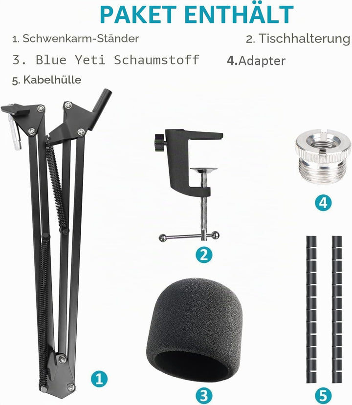 SUNMON für Blue Yeti Mikrofon Arm - Mikrofonarm Mikrofonständer mit Yeti Mikrofon Popschutz, kompati