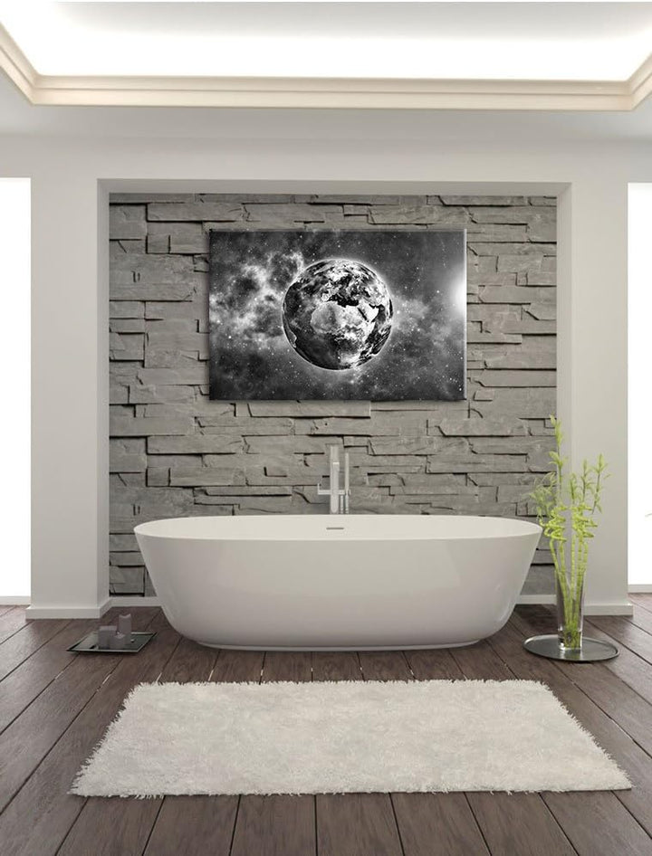 Pixxprint Erde im Universum / 100x70cm Leinwandbild bespannt auf Holzrahmen/Wandbild Kunstdruck Deko