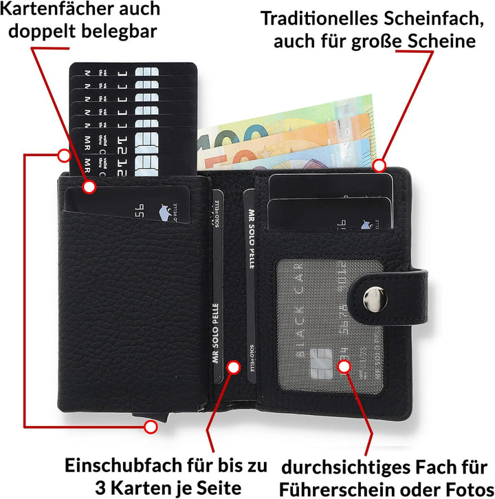 Solo Pelle Geldbörse für 15 Karten + Geldscheine + Kleingeld geeignet | Kreditkartenetui Kartenetui