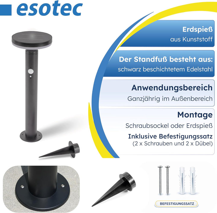esotec Solar Gartenbeleuchtung Aussenlampe mit Bewegungsmelder Ribolla, H=45, 36 LEDs warmweiss 3000