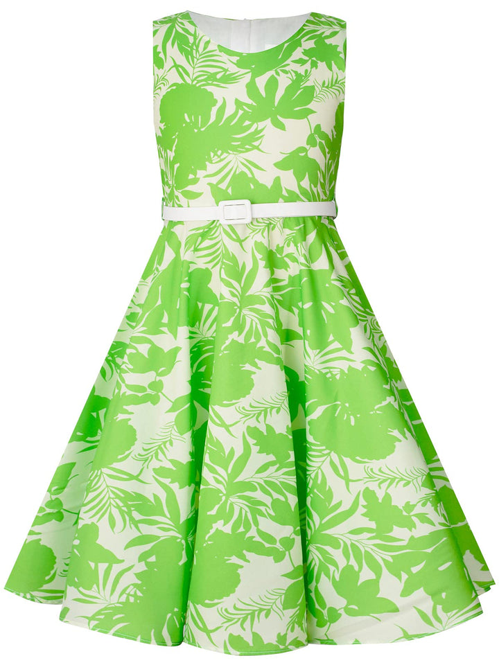 BONNY BILLY Mädchen Kleider Vintage Blumen Festlich Hochzeit Elegant Kinder Kleid mit Gürtel 5-6 Jah