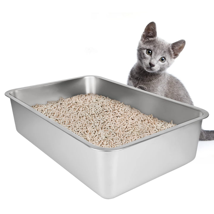 IKITCHEN Grosse Katzentoilette Edelstahl(50×35×10cm), Litter Box Katzenklo, Katzen und Kaninchen Met