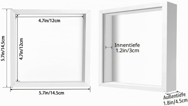 sunmeg 2Pcs 3D Bilderrahmen zum Befüllen 14 x 14cm Bilderrahmen Tief 3D Objektrahmen Hölzern bis 3cm