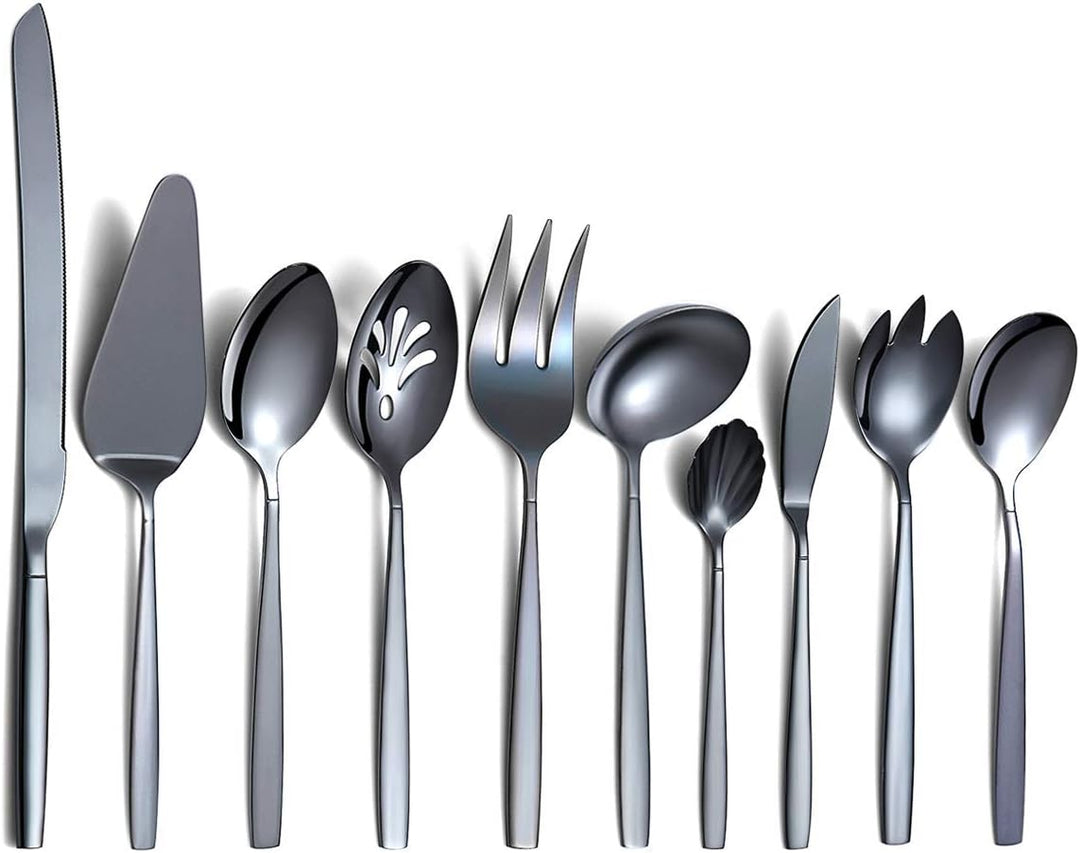 Berglander Black Silverware Servierset 10-teilig, Edelstahl-Besteck-Servierset mit schwarzer Titanbe