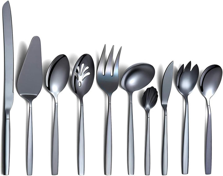 Berglander Black Silverware Servierset 10-teilig, Edelstahl-Besteck-Servierset mit schwarzer Titanbe