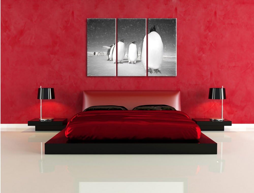 Pixxprint Kaiserpiguine in Antarktis Kunst / 3-Teilig/Gesamtmass 120cm Leinwandbild bespannt auf Hol