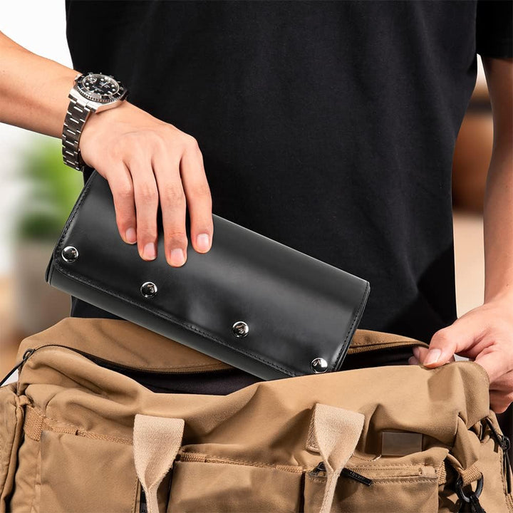 Hiram Uhren-Reiseetui für Herren, 3 Uhren, handgefertigt, echtes Leder, Aufbewahrungsbox, flexibles