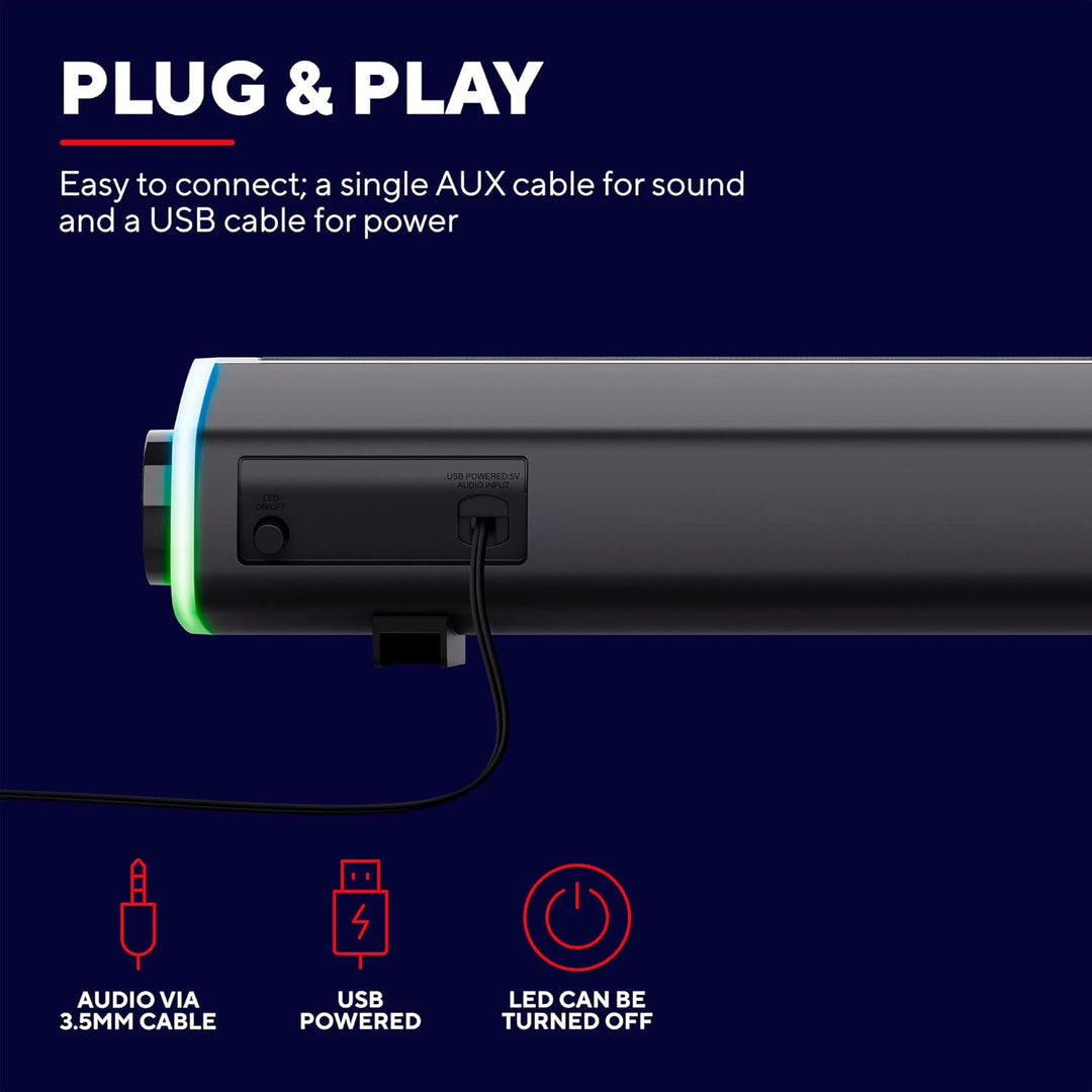 Trust Gaming GXT 620 Axon RGB Soundbar 12W, Stromversorgung über USB, 3.5mm AUX, PC Lautsprecher mit