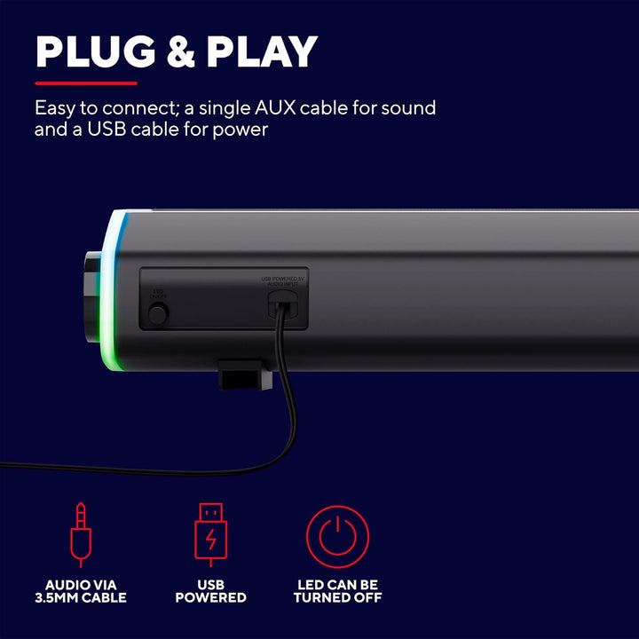Trust Gaming GXT 620 Axon RGB Soundbar 12W, Stromversorgung über USB, 3.5mm AUX, PC Lautsprecher mit