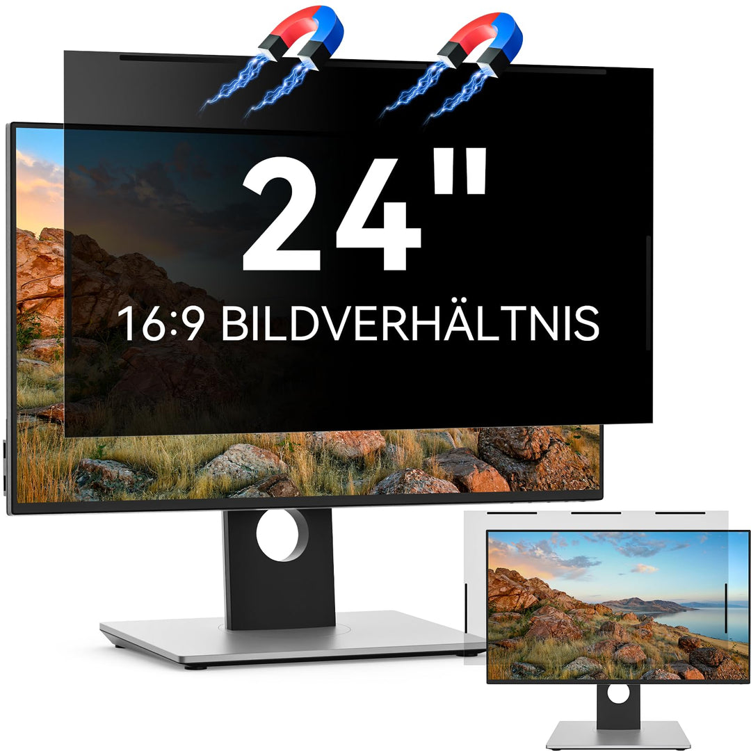 Magnetischer Computer Sichtschutzfolie 24 Zoll 16:9, Anti Blaulicht Blendschutz Displayschutz, 24" M