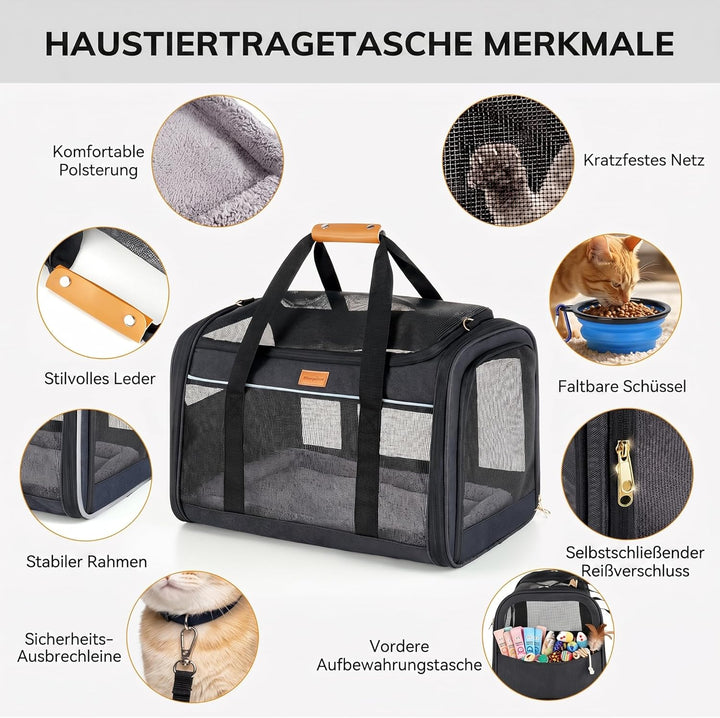 Morpilot Katzentransportbox für grosse Katzen & Welpen bis 12 kg, Transportbox Katze mit 4-seitigem