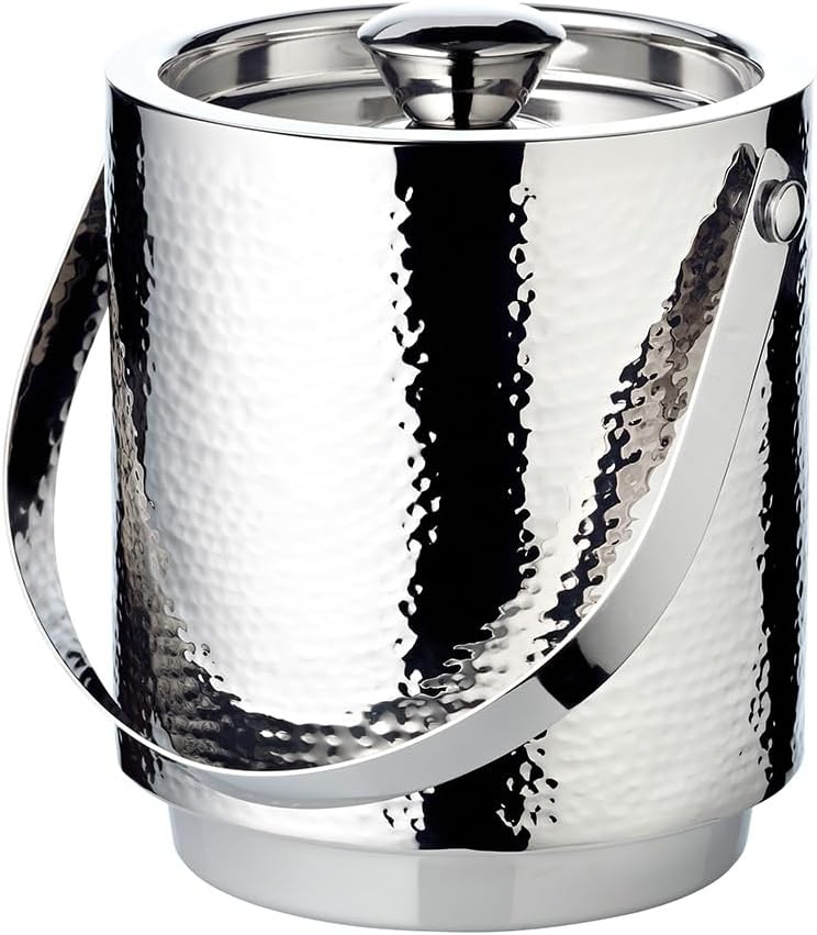 EDZARD Eiseimer Seattle (Höhe 16 cm) mit Deckel, Einsatz und Eiszange, Edelstahl fein gehämmert