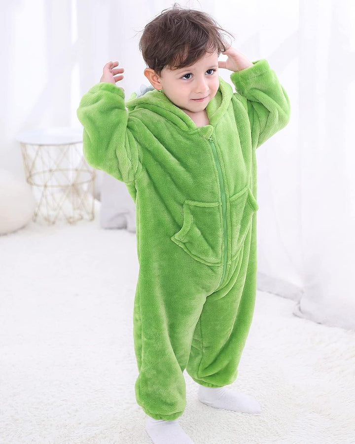 LOLANTA Kinder Dinosaurier Kostüm, Kinder Tier Flanell Strampler Overall, Dunkelgrün
